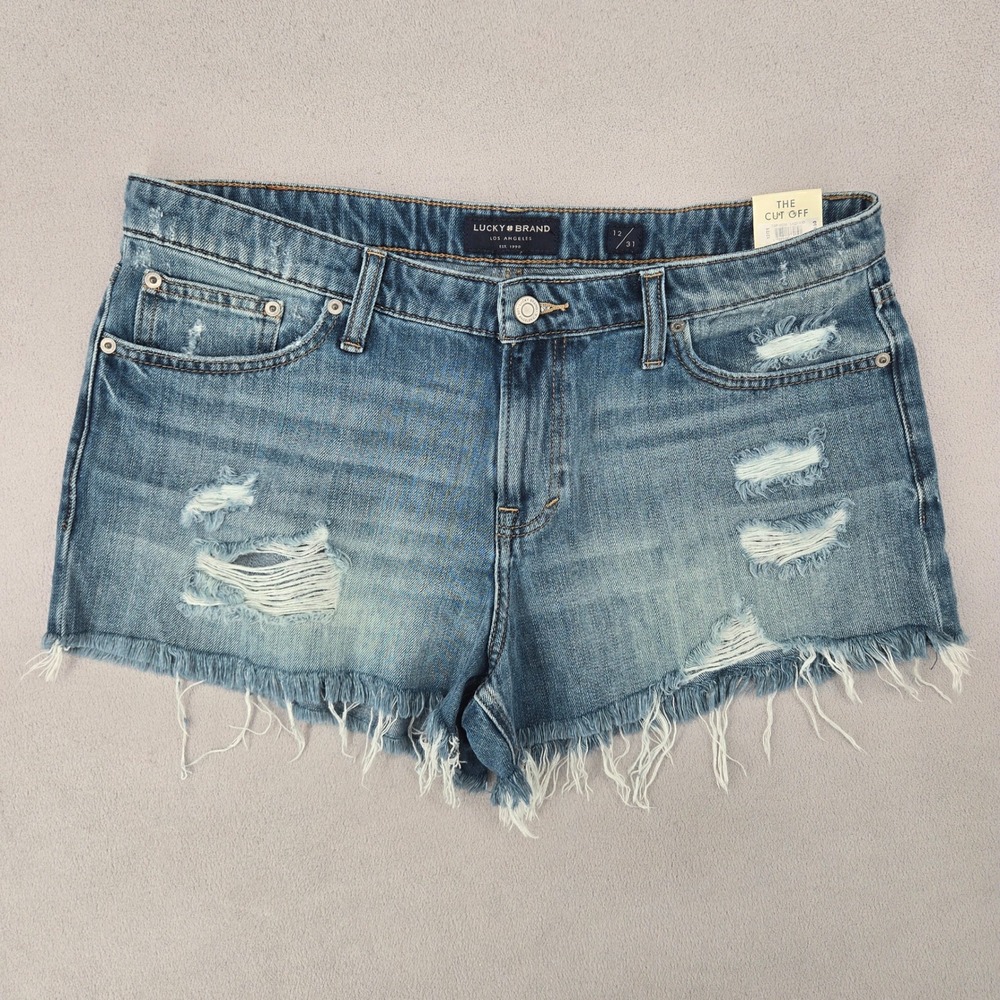 Lucky Brand Womens NWT 12/31 The Cut Off Distressed Denim Shorts Boho Frayed Hem
